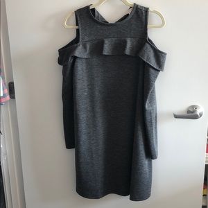 LOFT Charcoal Cold Shoulder Ruffle Dress